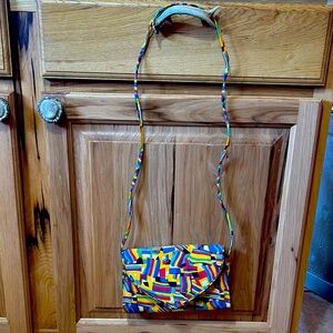 Vintage Retro Red and Yellow Crossbody Bag with Geometric‎ Pattern